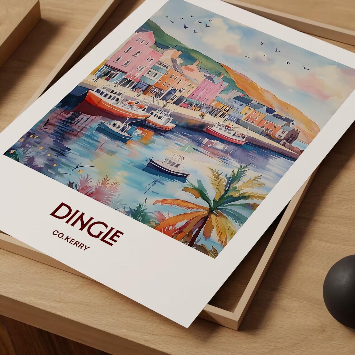 Dingle Ireland Watercolor Harbor Colorful Fishing Boats Poster - Image 2