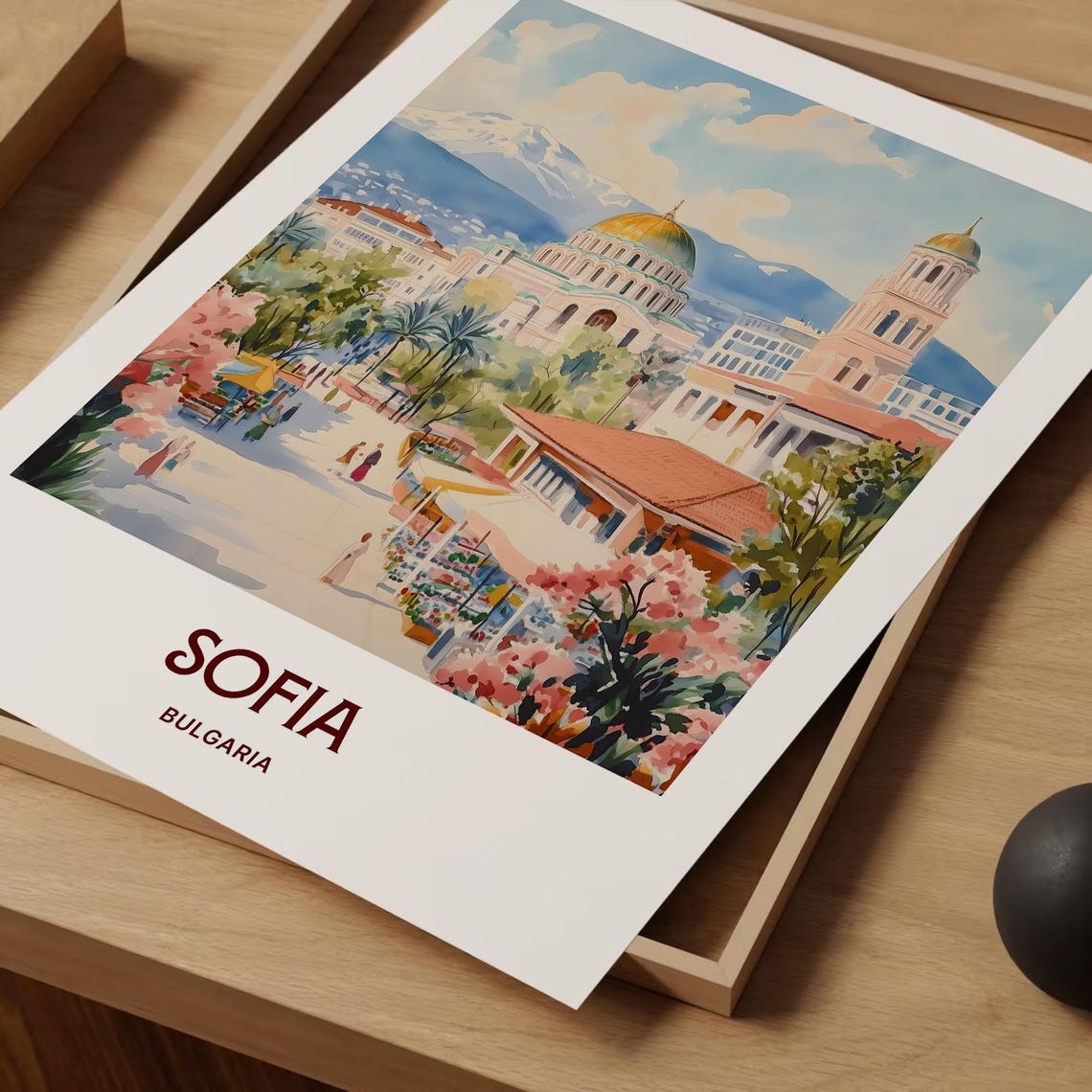 Sofia Bulgaria Alexander Nevsky Cathedral Watercolor Travel Poster - Image 2