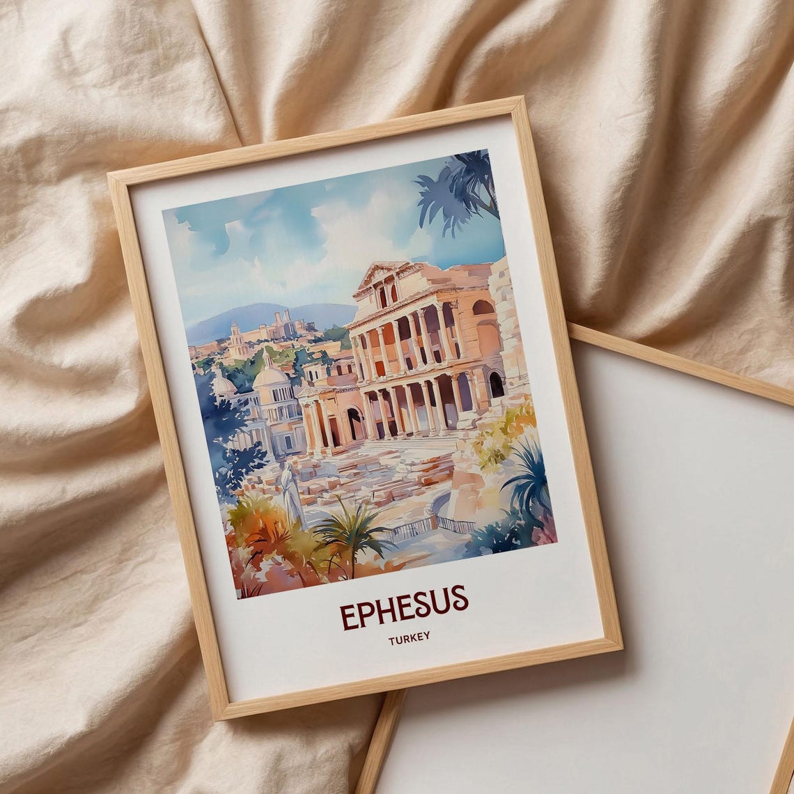 Ephesus Turkey Ancient Ruins Pastel Watercolor Travel Poster - Image 3