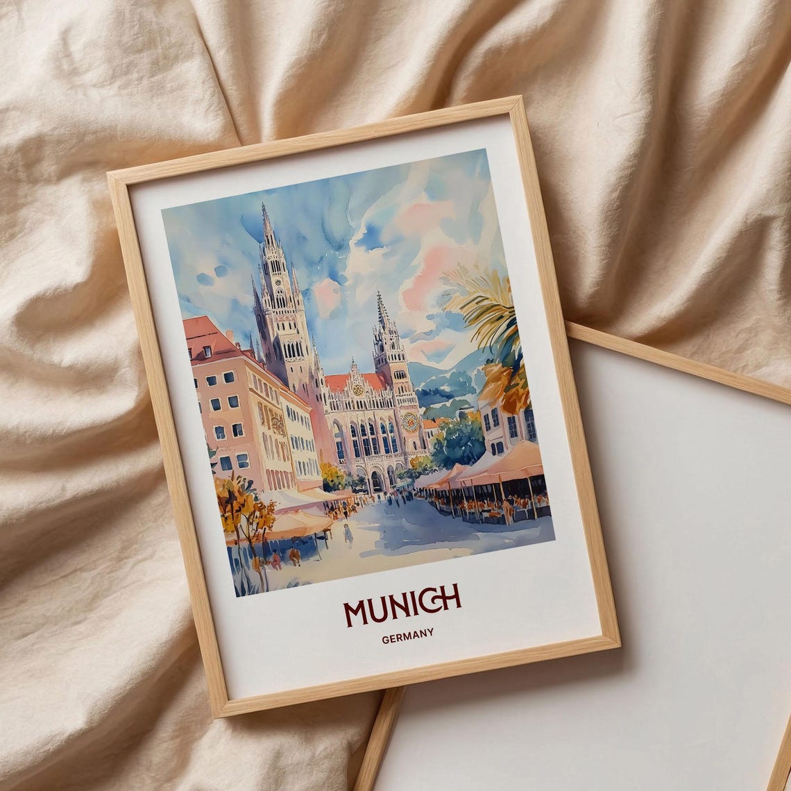 Munich Germany Marienplatz Town Hall Watercolor Travel Poster - Image 3
