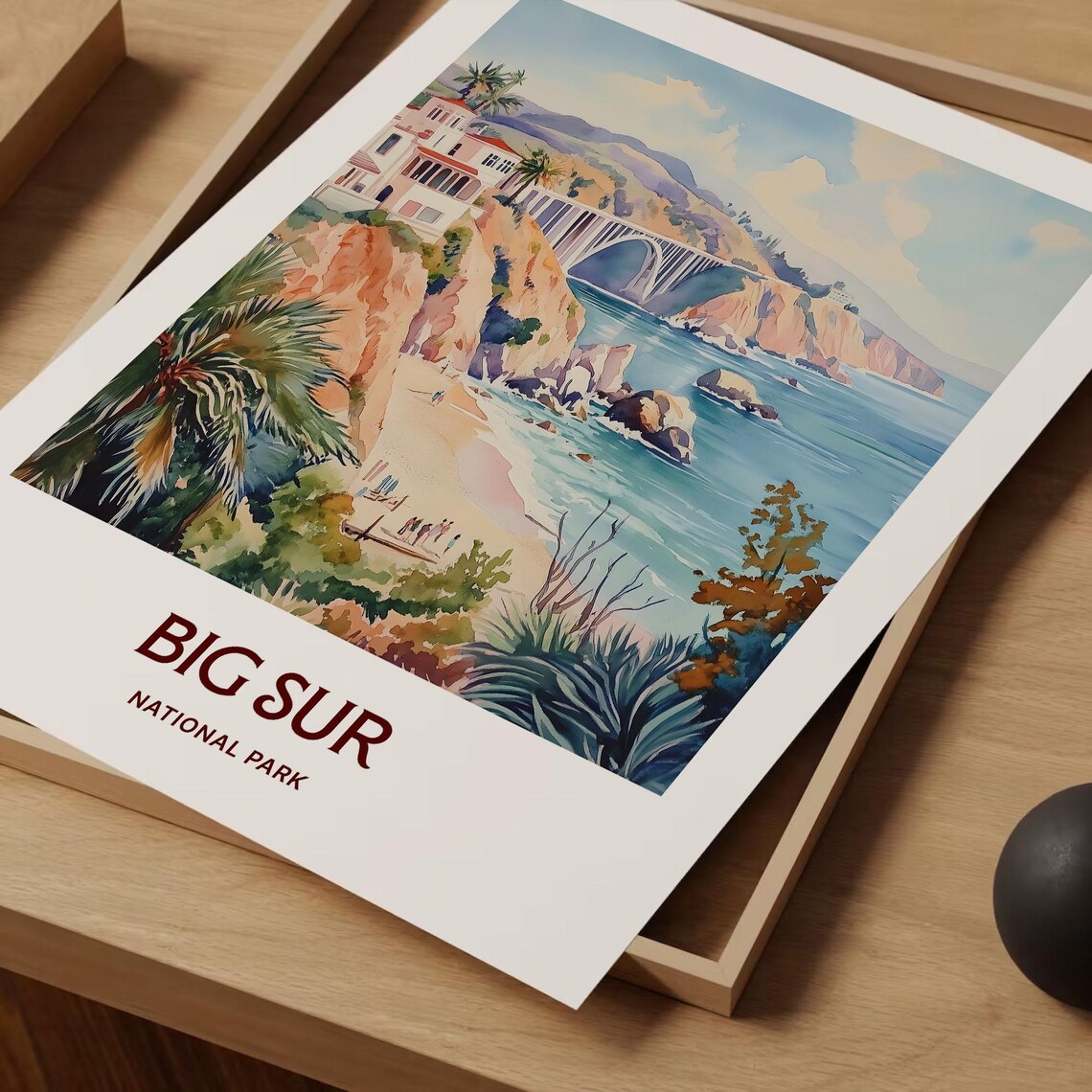 Big Sur California Coastal Bridge Watercolor Scenic Road Trip Travel Poster - Image 2