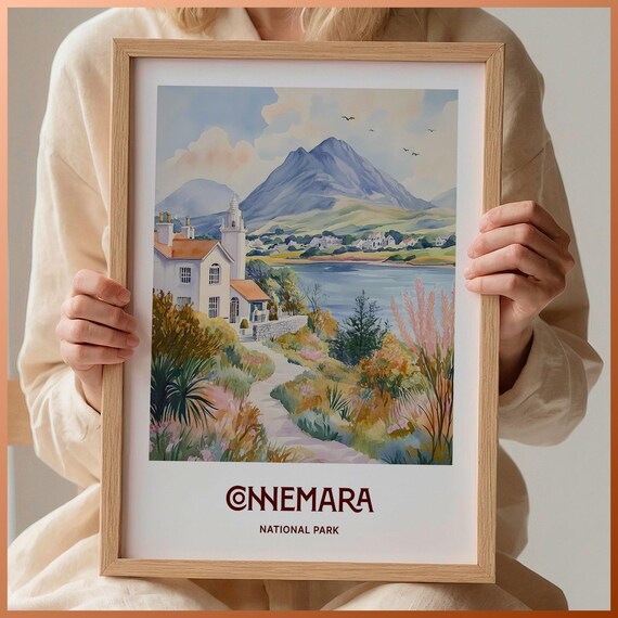 Connemara National Park Ireland Mountain Lake Watercolor Travel Poster