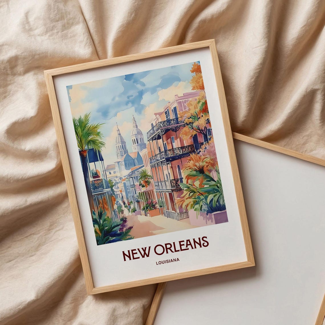 New Orleans French Quarter Balcony Watercolor Louisiana Travel Poster - Image 3