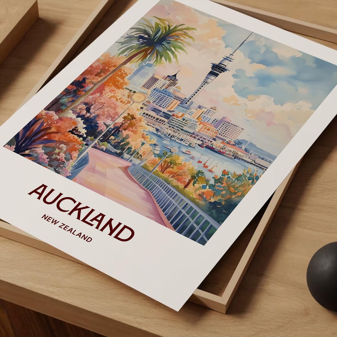 Auckland New Zealand Sky Tower Harbor Waterfront Cityscape Poster - Image 2
