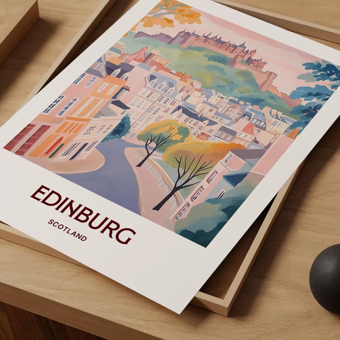 Edinburgh Scotland Castle Old Town Watercolor Travel Art Poster - Image 2