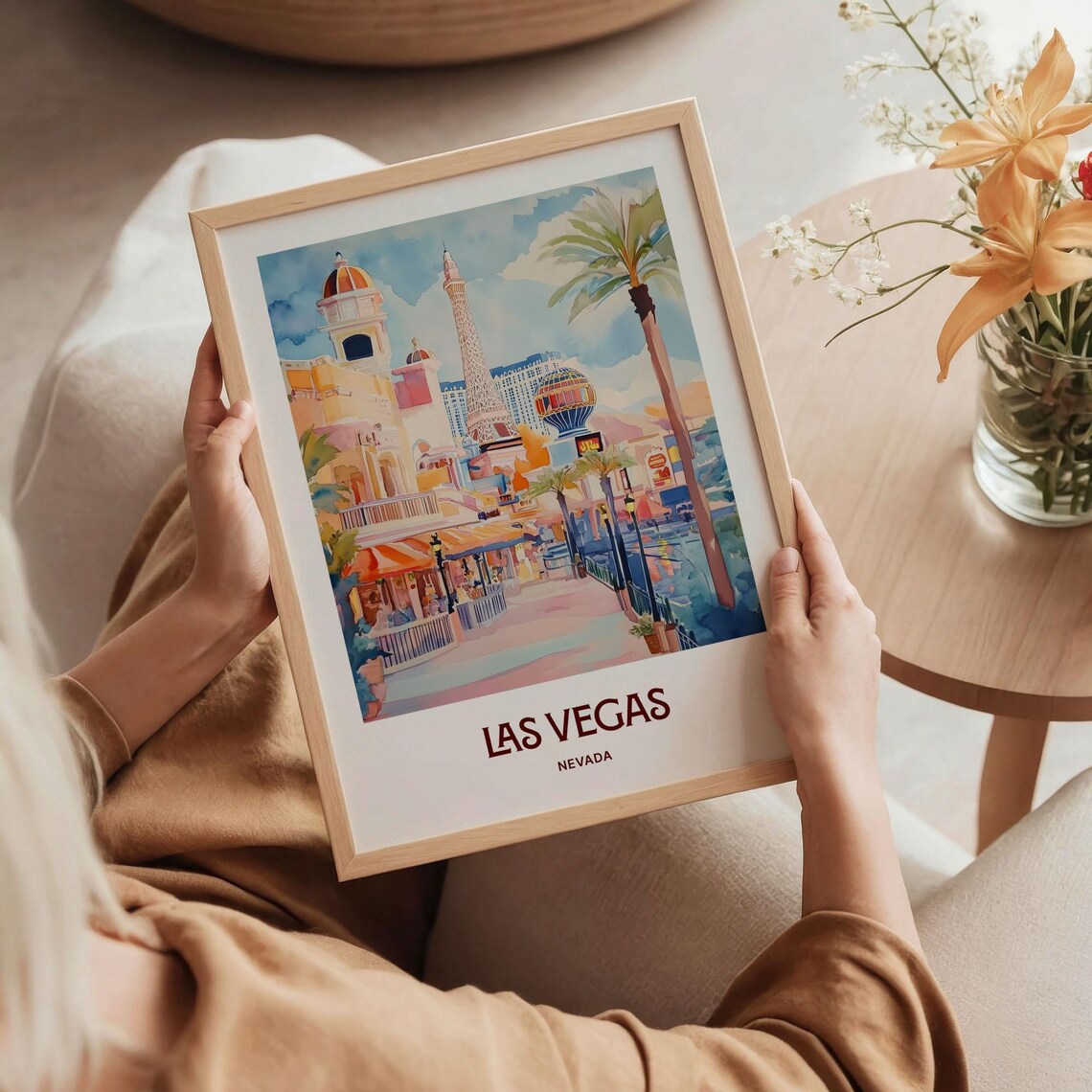 Las Vegas Nevada Eiffel Tower Replica Strip Watercolor Travel Poster - Image 5