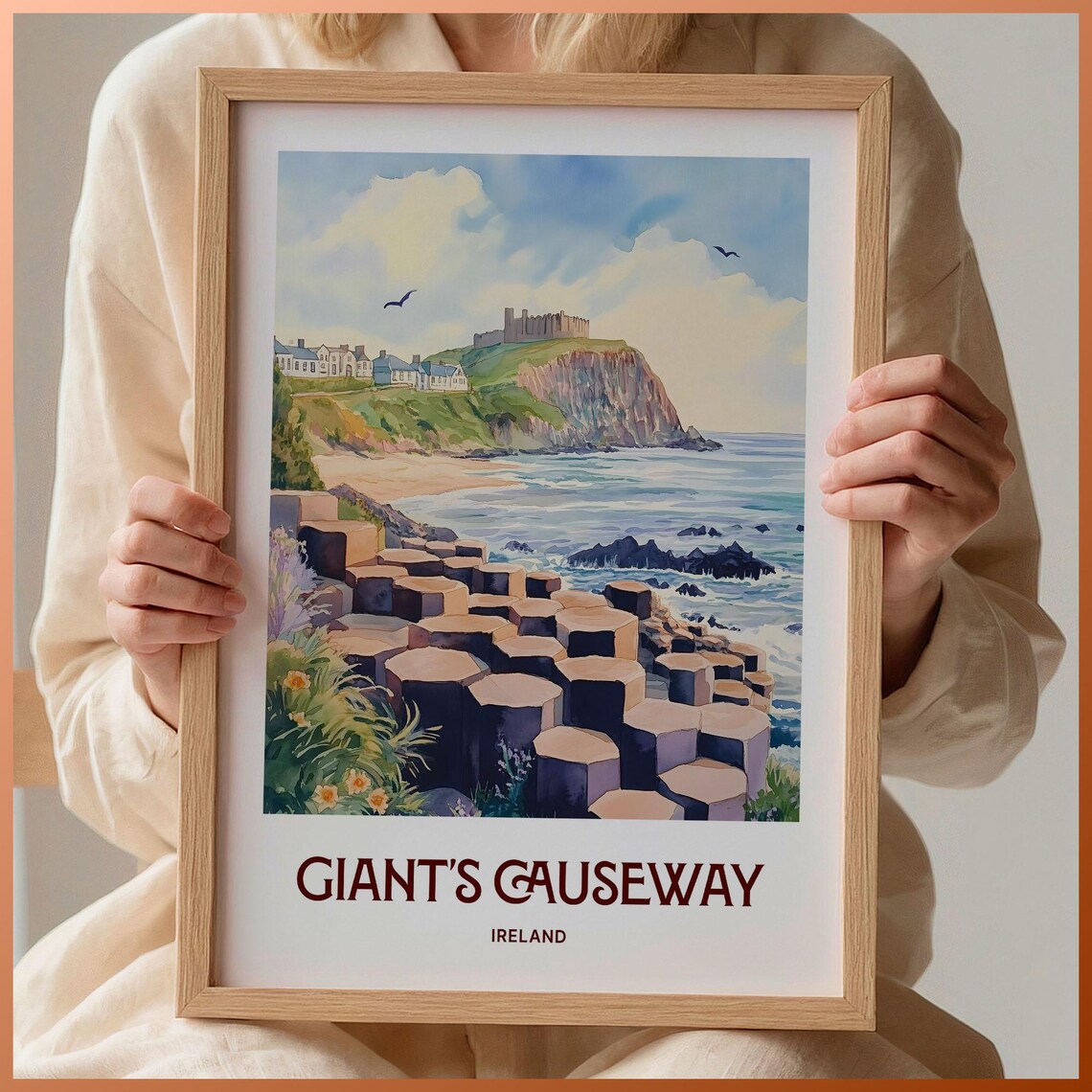 Giants Causeway Ireland Basalt Rock Columns Seaside Travel Poster