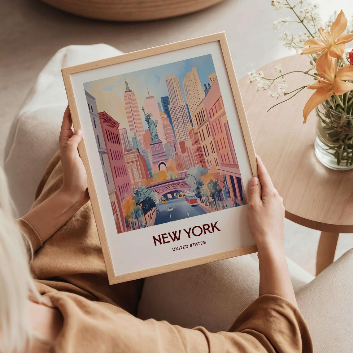 New York Statue of Liberty Empire State Building Travel Poster - Image 5