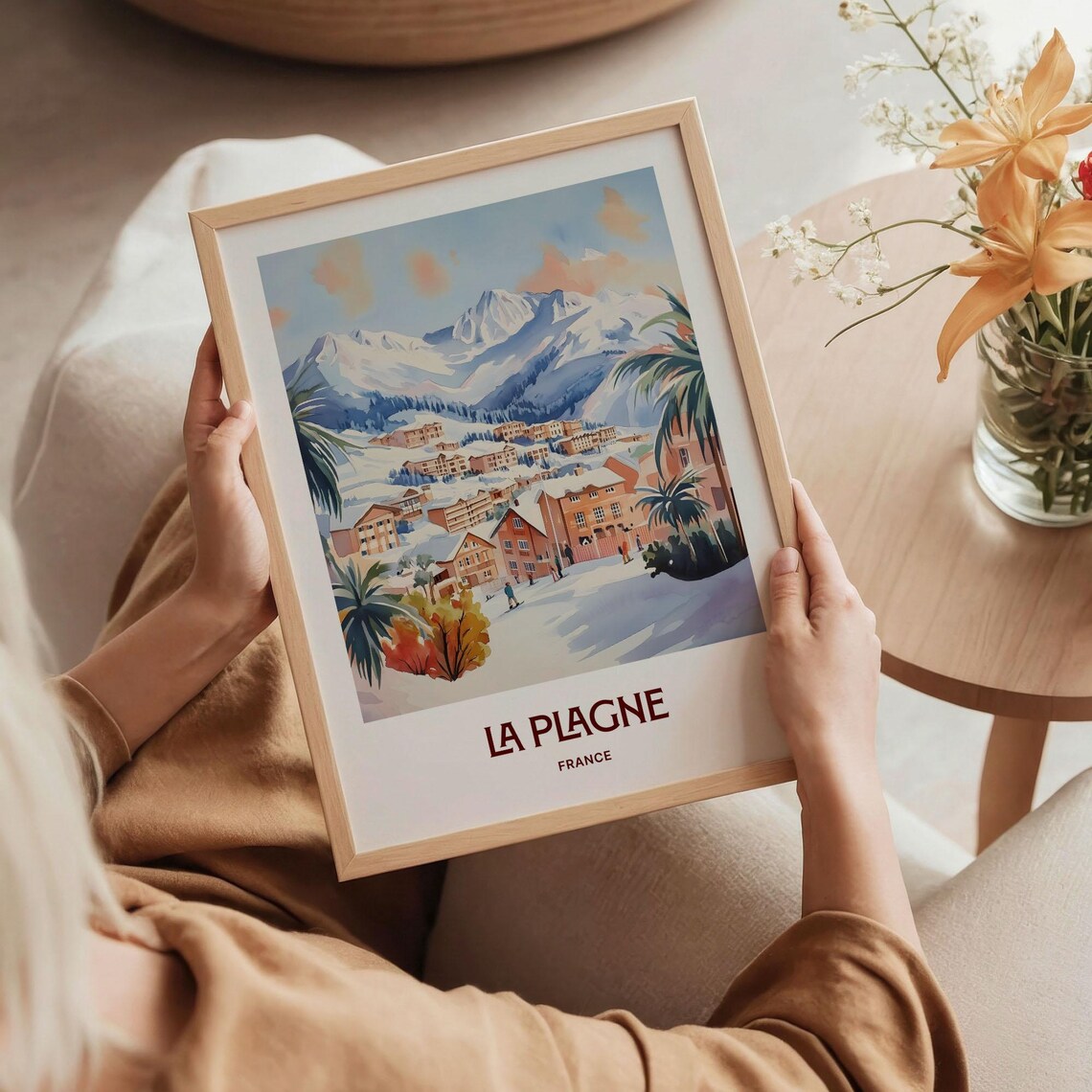 La Plagne France Snowy Ski Village Mountain Watercolor Travel Poster - Image 5