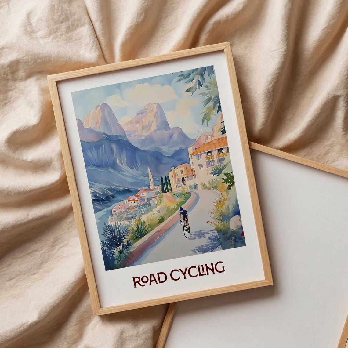 Road Cycling Alpine Mountain Village Watercolor Sport Art Poster - Image 3