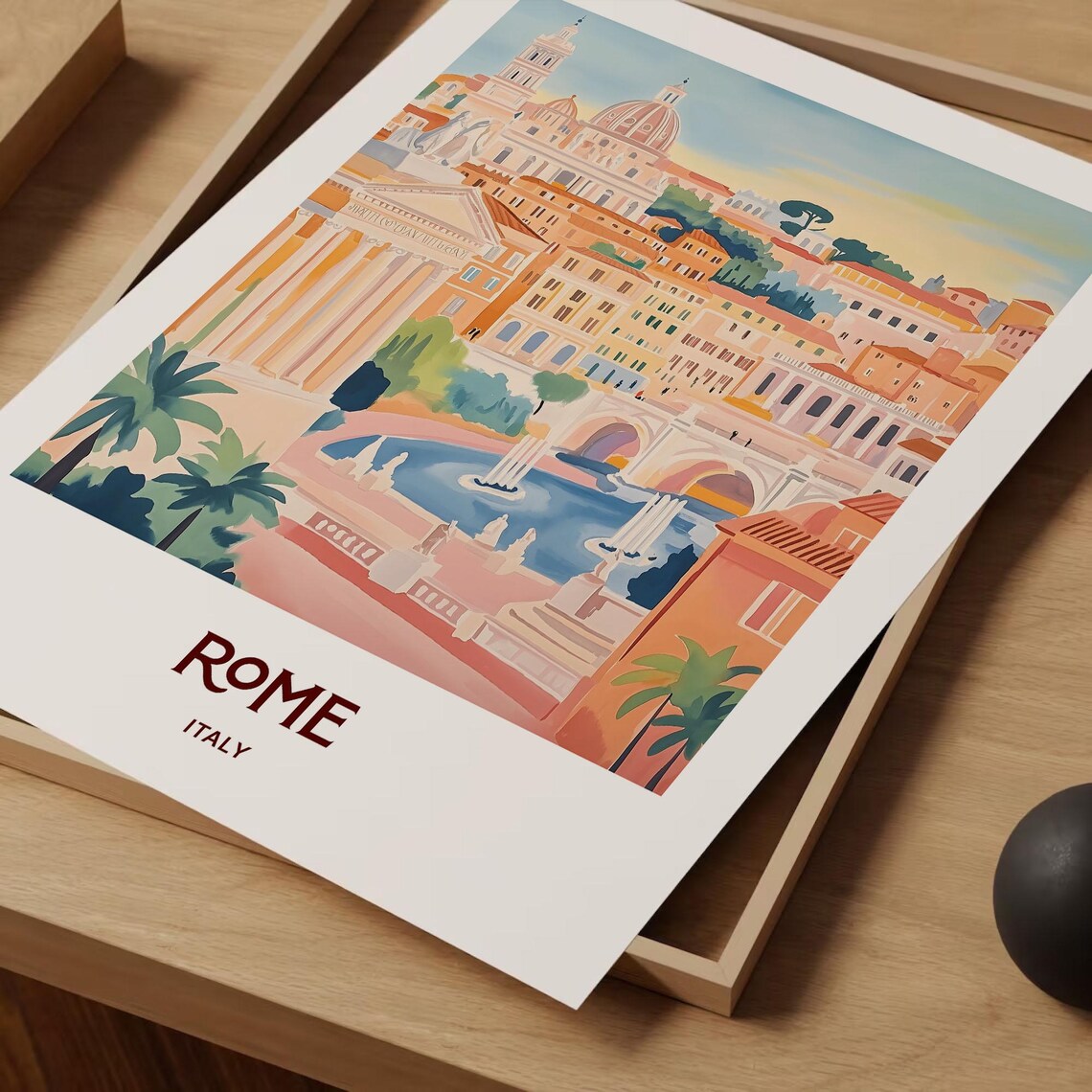 Rome Italy St Peter's Basilica Fountain Watercolor Travel Poster - Image 2