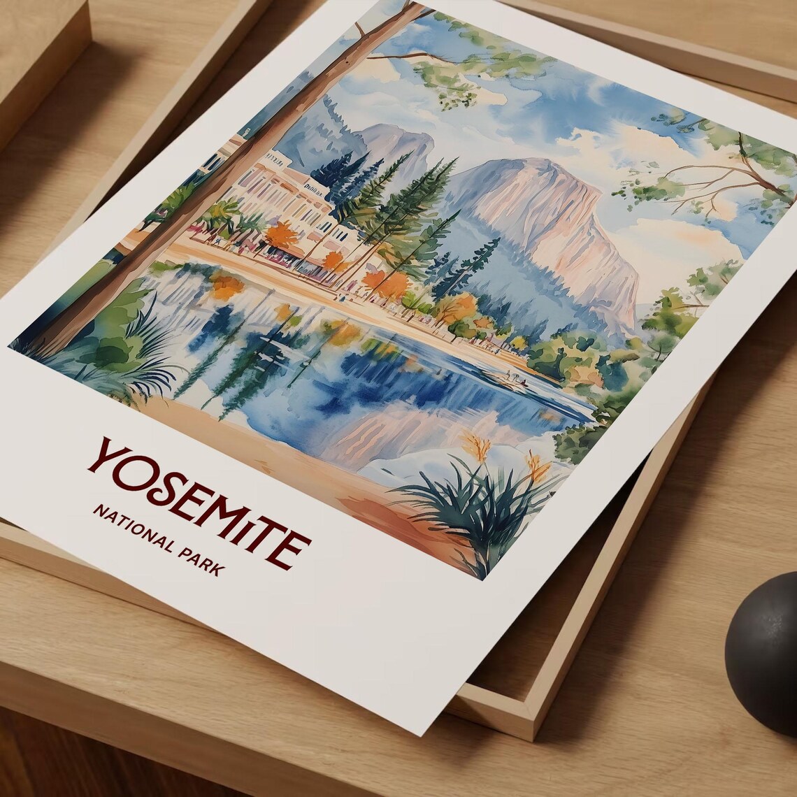 Yosemite National Park Half Dome Lake Watercolor Travel Poster - Image 2