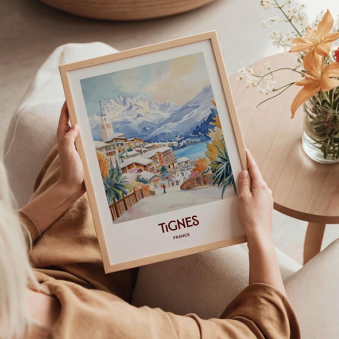Tignes France Snowy Watercolor Alpine Ski Resort Village Poster - Image 5