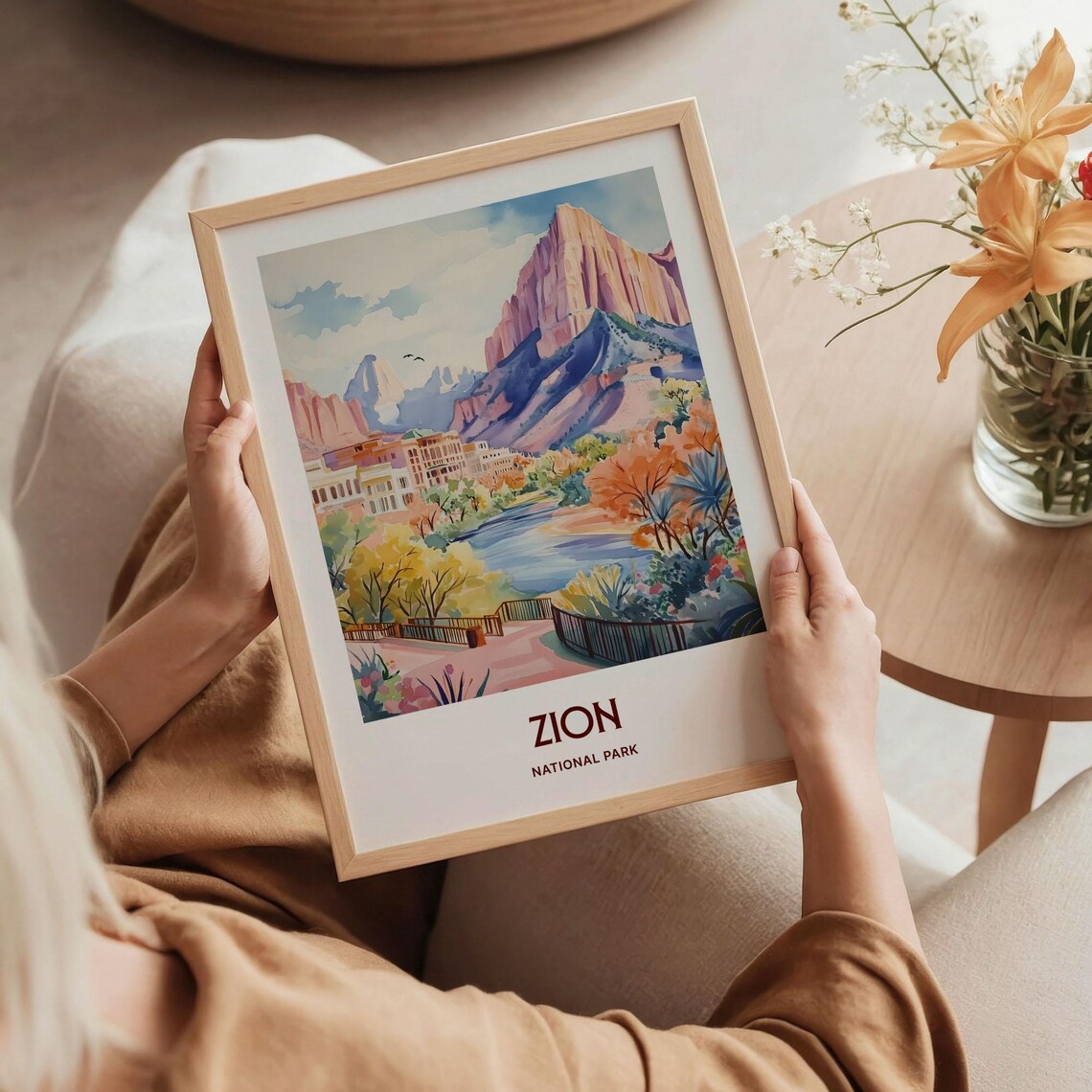 Zion National Park Red Cliffs River Watercolor Utah Landscape Poster - Image 5