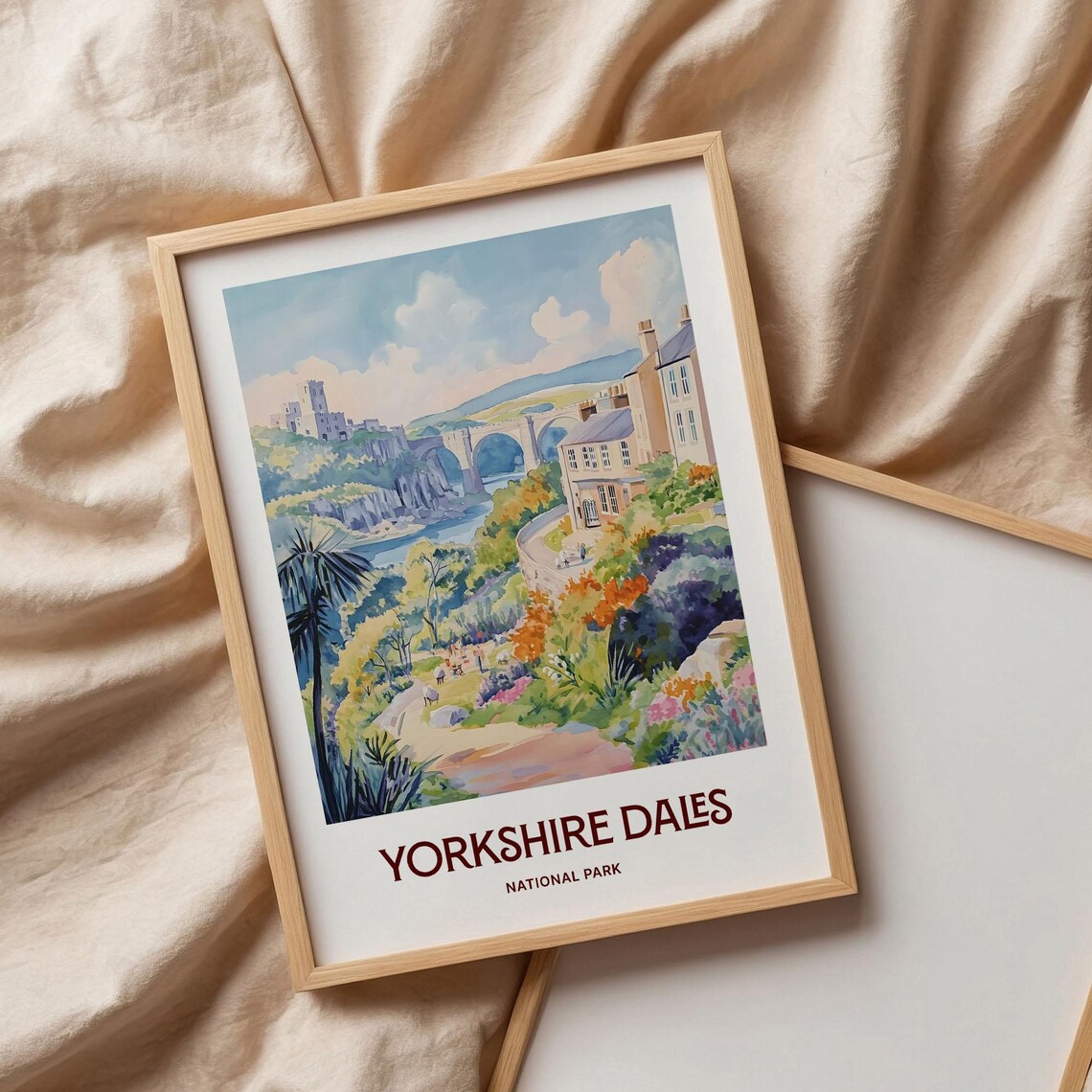 Yorkshire Dales National Park Pastel Viaduct Valley Art Poster - Image 3