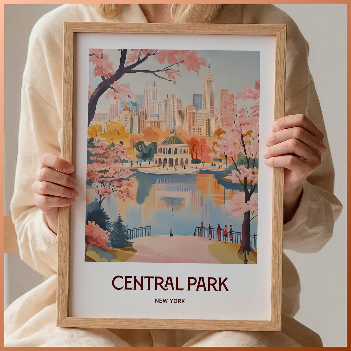 Central Park New York Pastel Bethesda Fountain Spring Scene Poster