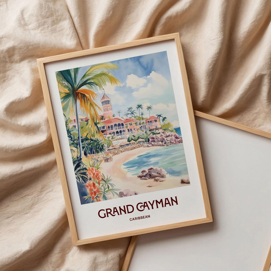 Grand Cayman Caribbean Beach Resort Palm Watercolor Island Poster - Image 3