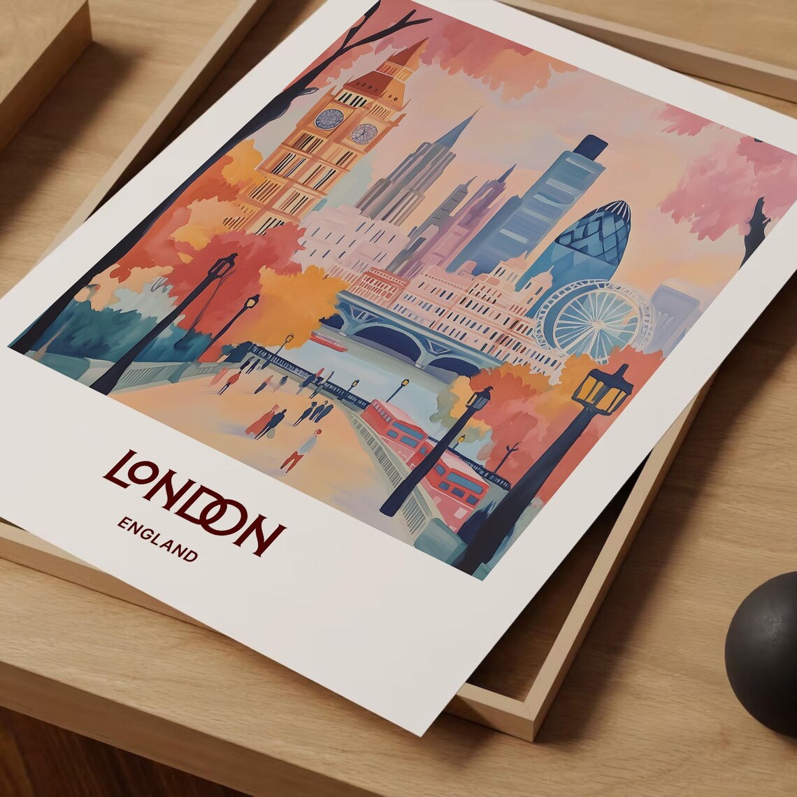 London England Big Ben Shard London Eye Bridge Travel Art Poster - Image 2