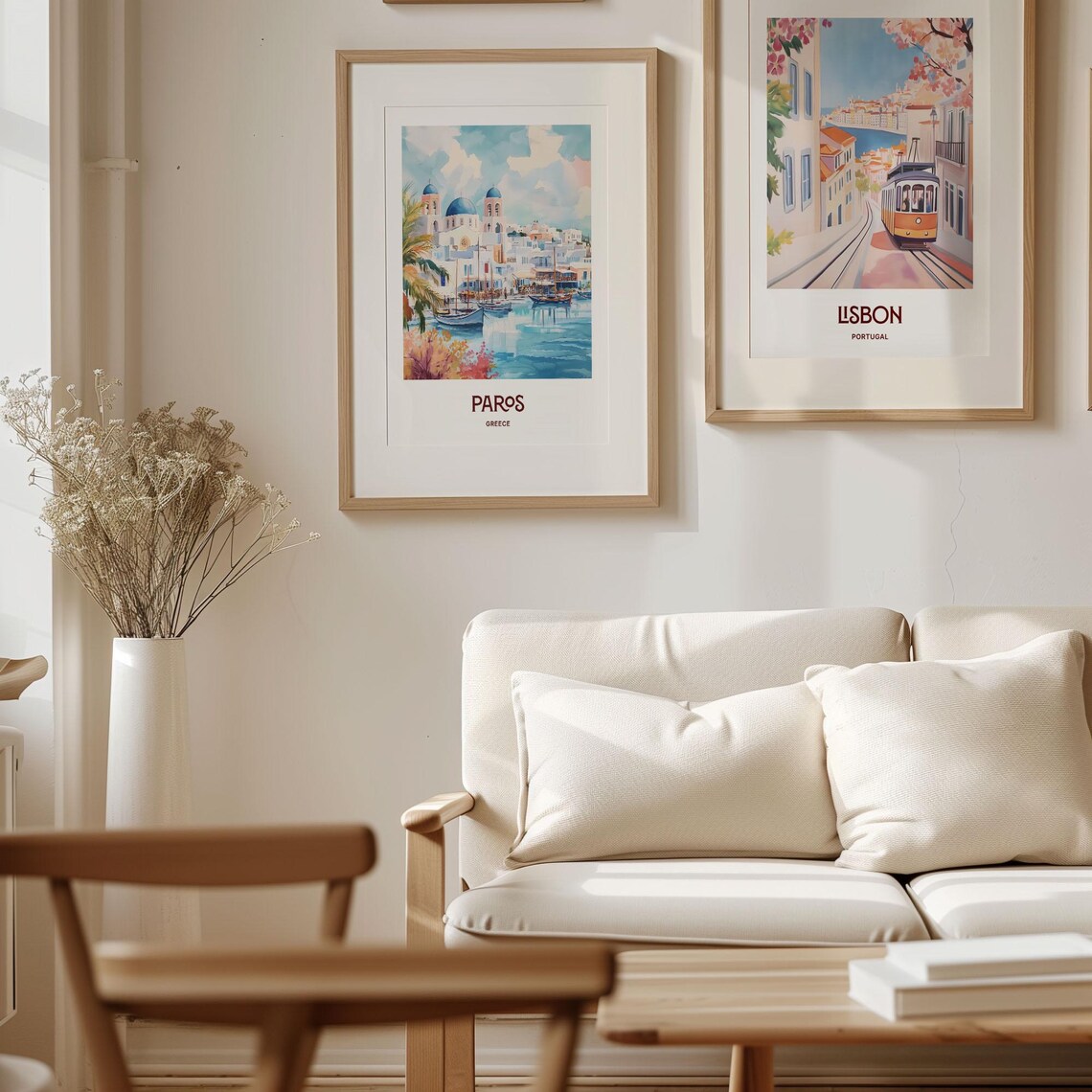 Paros Greece Blue Domed Church Harbor Boats Watercolor Island Poster - Image 4