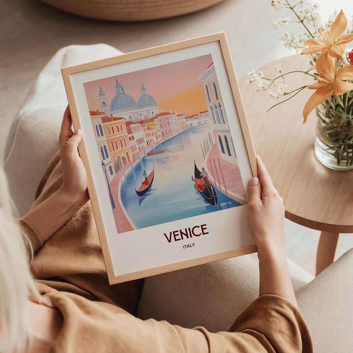 Venice Italy Gondolas Grand Canal Sunset Watercolor Travel Poster - Image 5