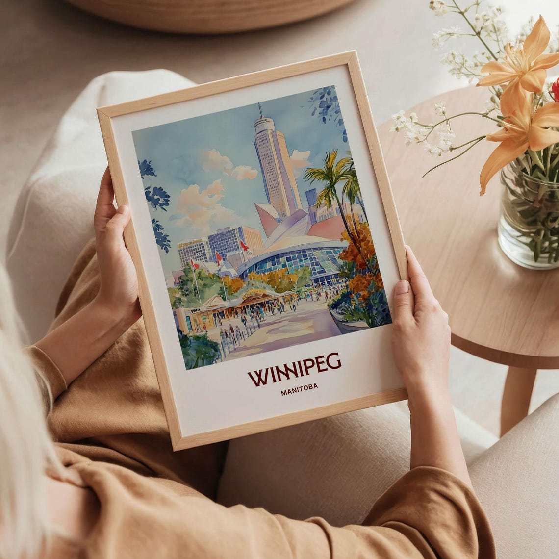 Winnipeg Manitoba Skyline Plaza Watercolor Travel Poster Canada - Image 5