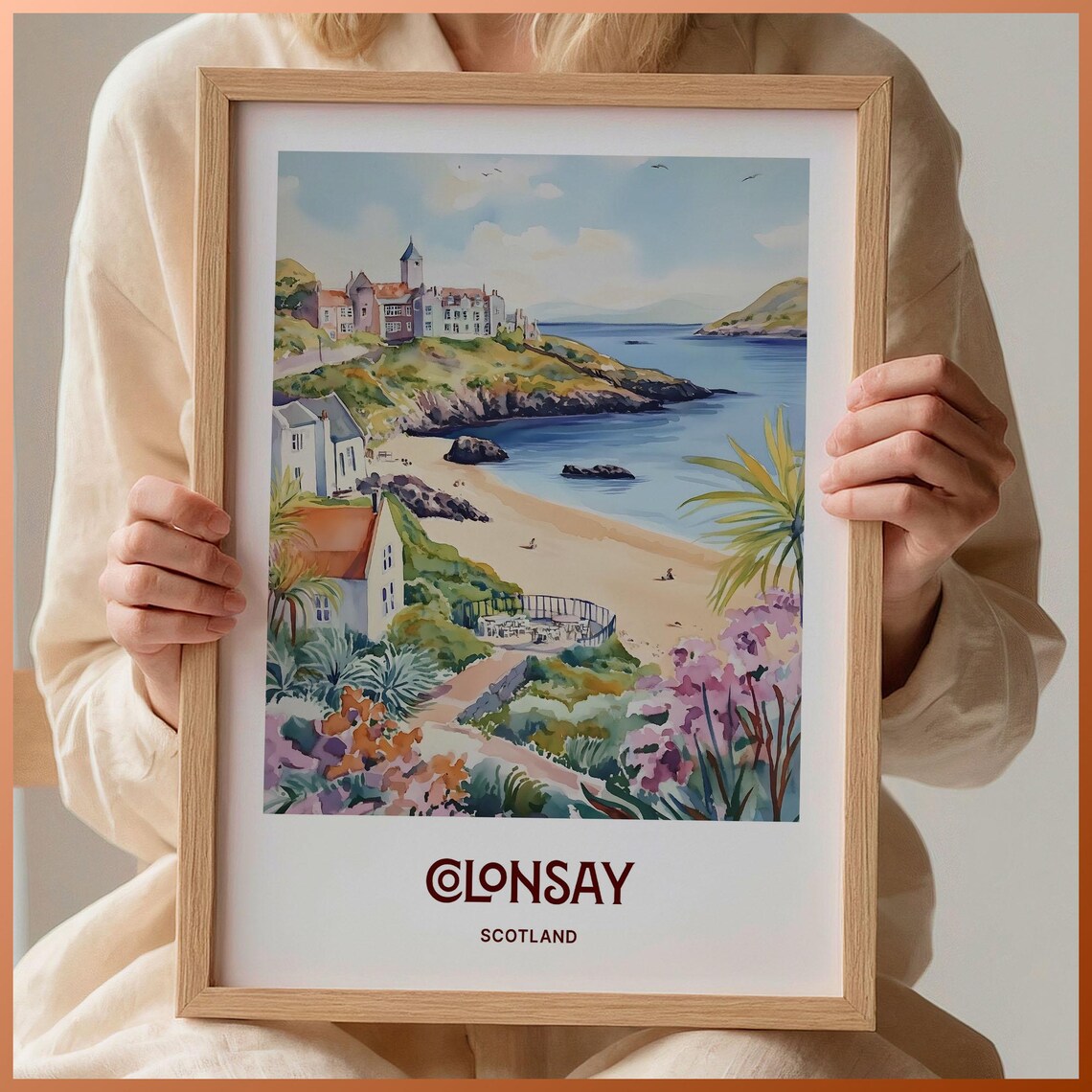 Clonsay Scotland Coastal Village Beach Watercolor Island Poster
