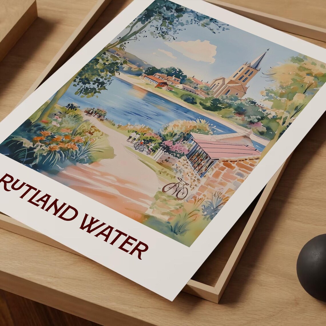 Rutland Water Lakeside Church Path Watercolor England Travel Poster - Image 2