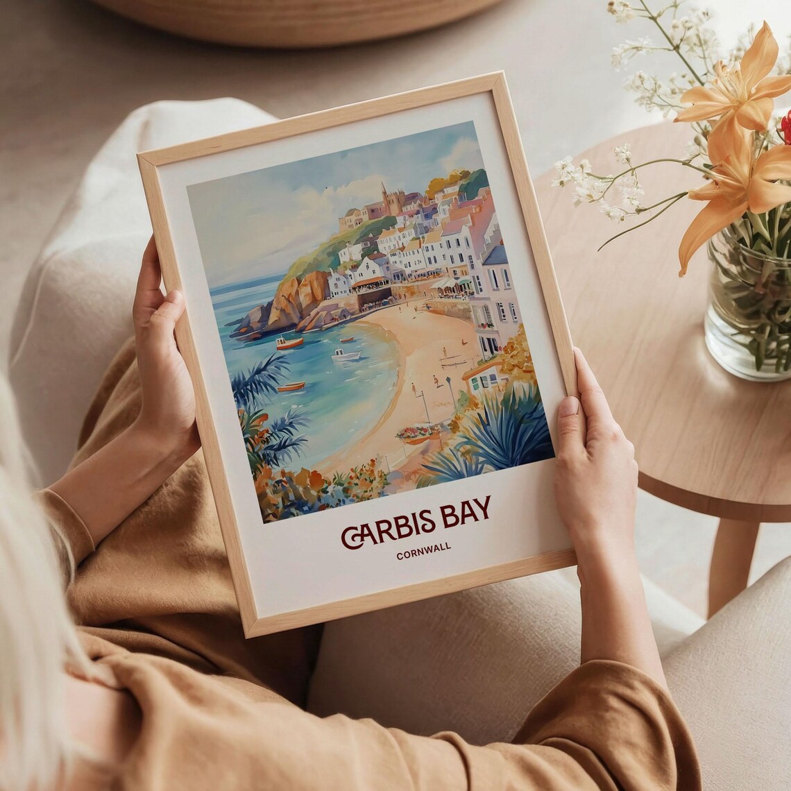 Carbis Bay Cornwall Beach Boats Harbor Watercolor Travel Poster - Image 5