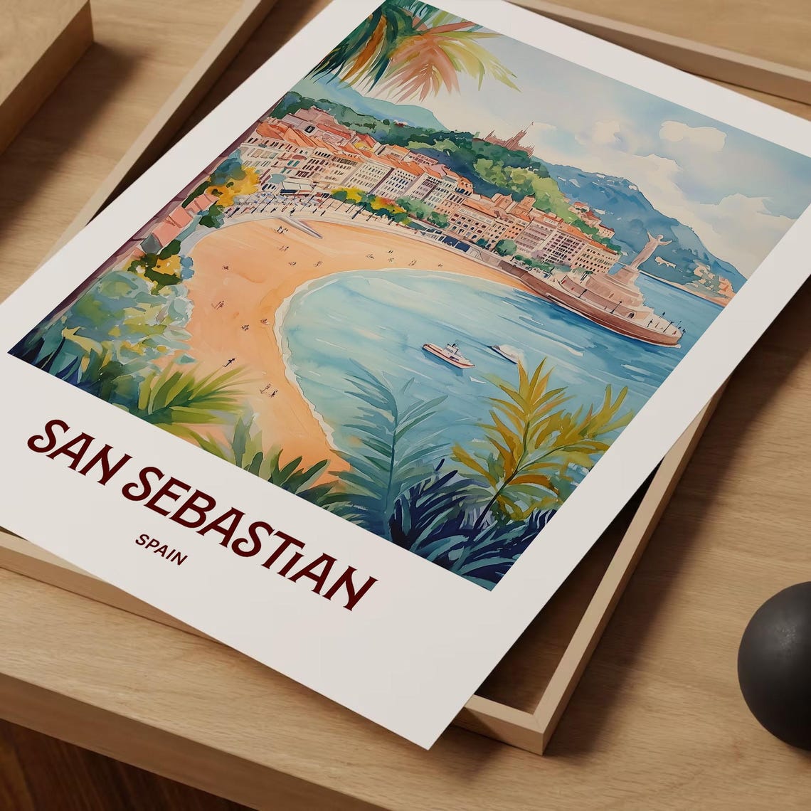 San Sebastian Spain La Concha Bay Beach Watercolor Travel Poster - Image 2