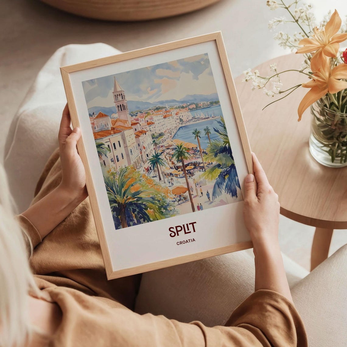 Split Croatia Riva Waterfront Old Town Watercolor Travel Poster - Image 5