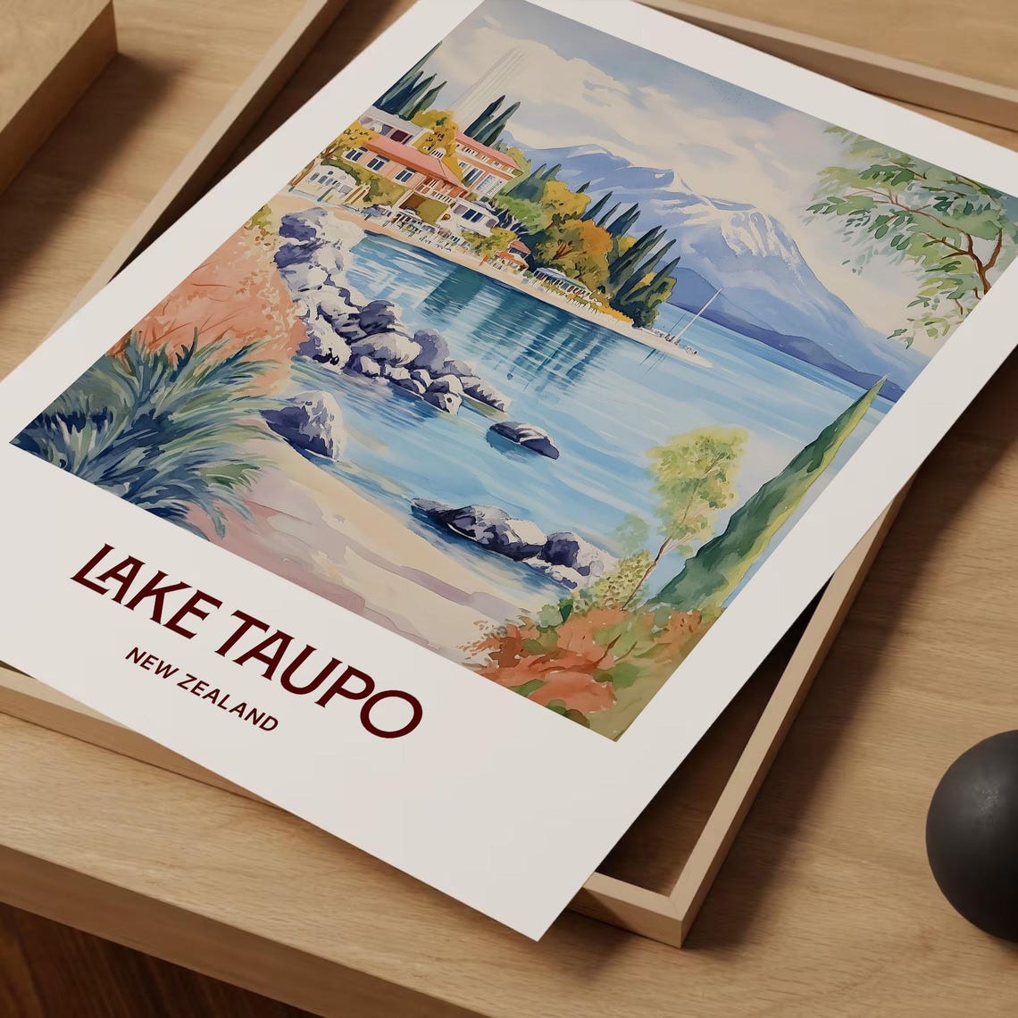 Lake Taupo Travel Print Minimalist Wall Art New Zealand Home Dcor Pastel Cityscape Art Gift For Art Lovers C35 625 - Image 2