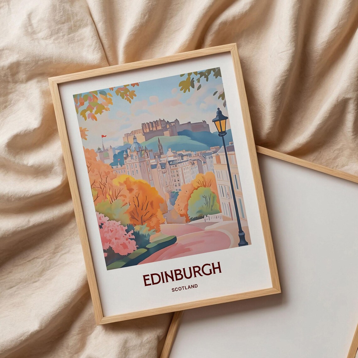 Edinburgh Scotland Castle Autumn Park Vintage Lamp Post Travel Poster - Image 3