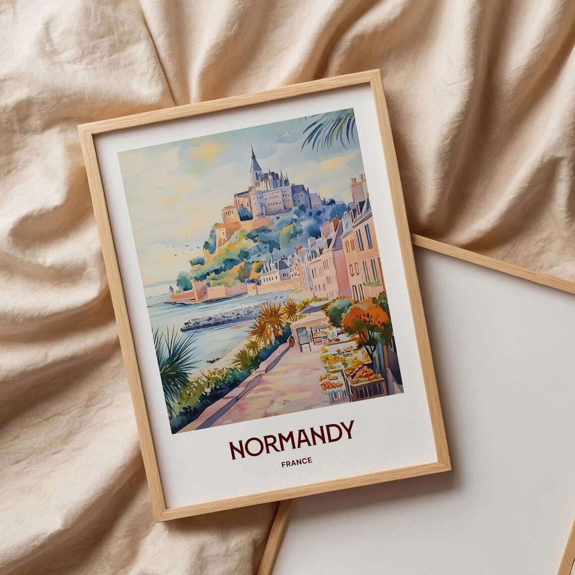 Normandy France Mont Saint Michel Abbey Tidal Island Watercolor Poster - Image 3