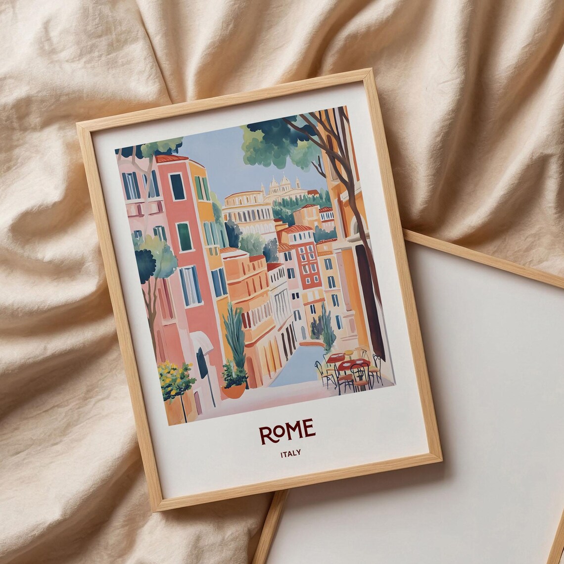 Rome Italy Colosseum Street Cafes Minimalist Travel Art Poster - Image 3