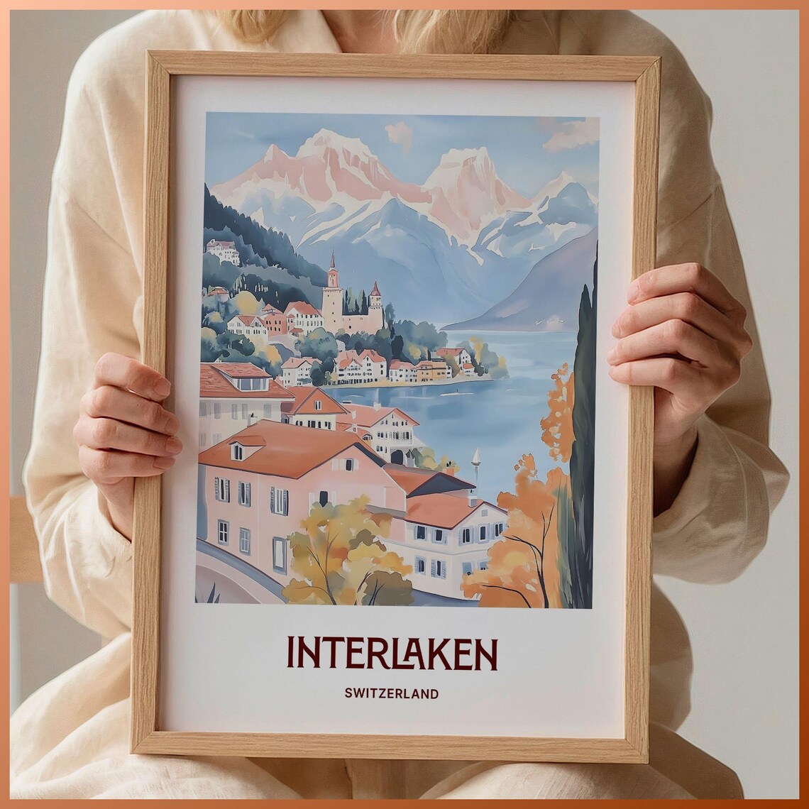 Interlaken Switzerland Alpine Lake Village Snowy Peaks Poster