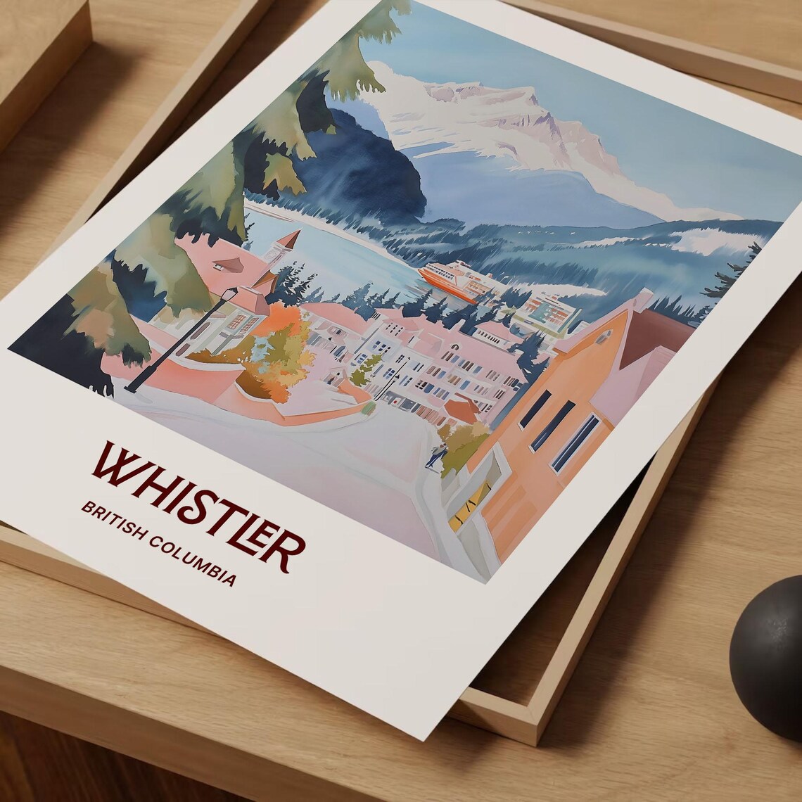 Whistler British Columbia Mountain Village Lake Travel Art Poster - Image 2