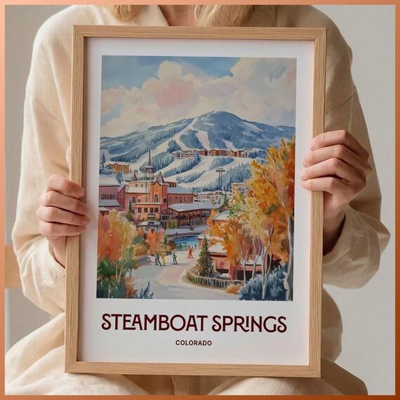 Steamboat Springs Colorado Ski Slopes Village Watercolor Winter Poster