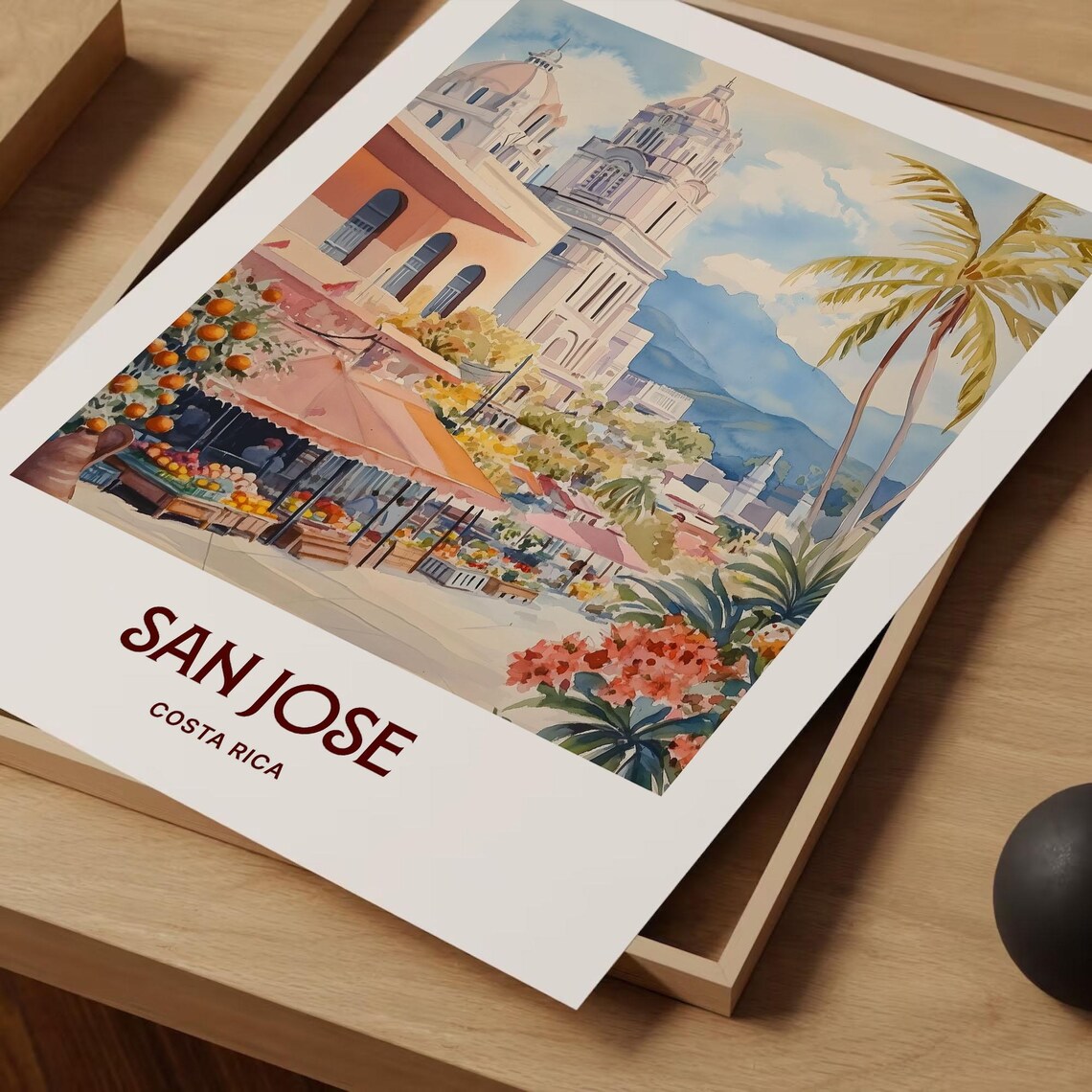 San Jose Costa Rica Market Cathedral Watercolor Travel Poster - Image 2