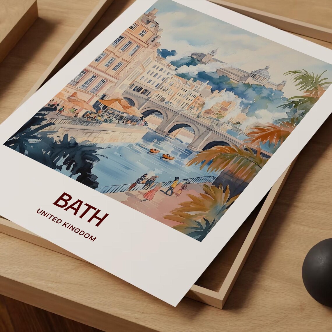 Bath United Kingdom Watercolor Pulteney Bridge River Avon Travel Poster - Image 2