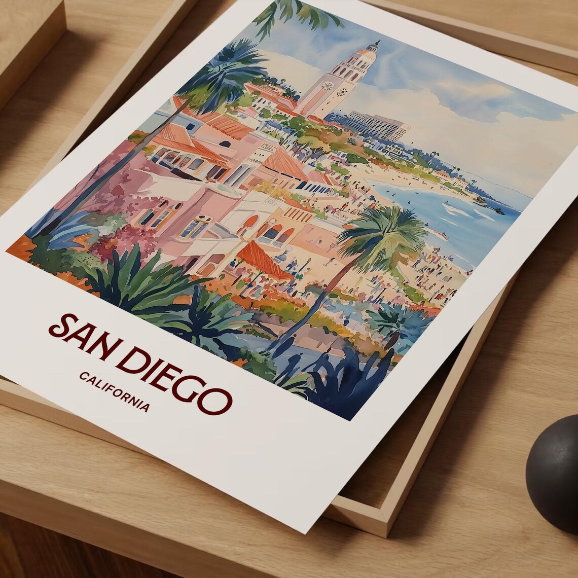 San Diego California La Jolla Beach Watercolor Coastal Travel Poster Art - Image 2