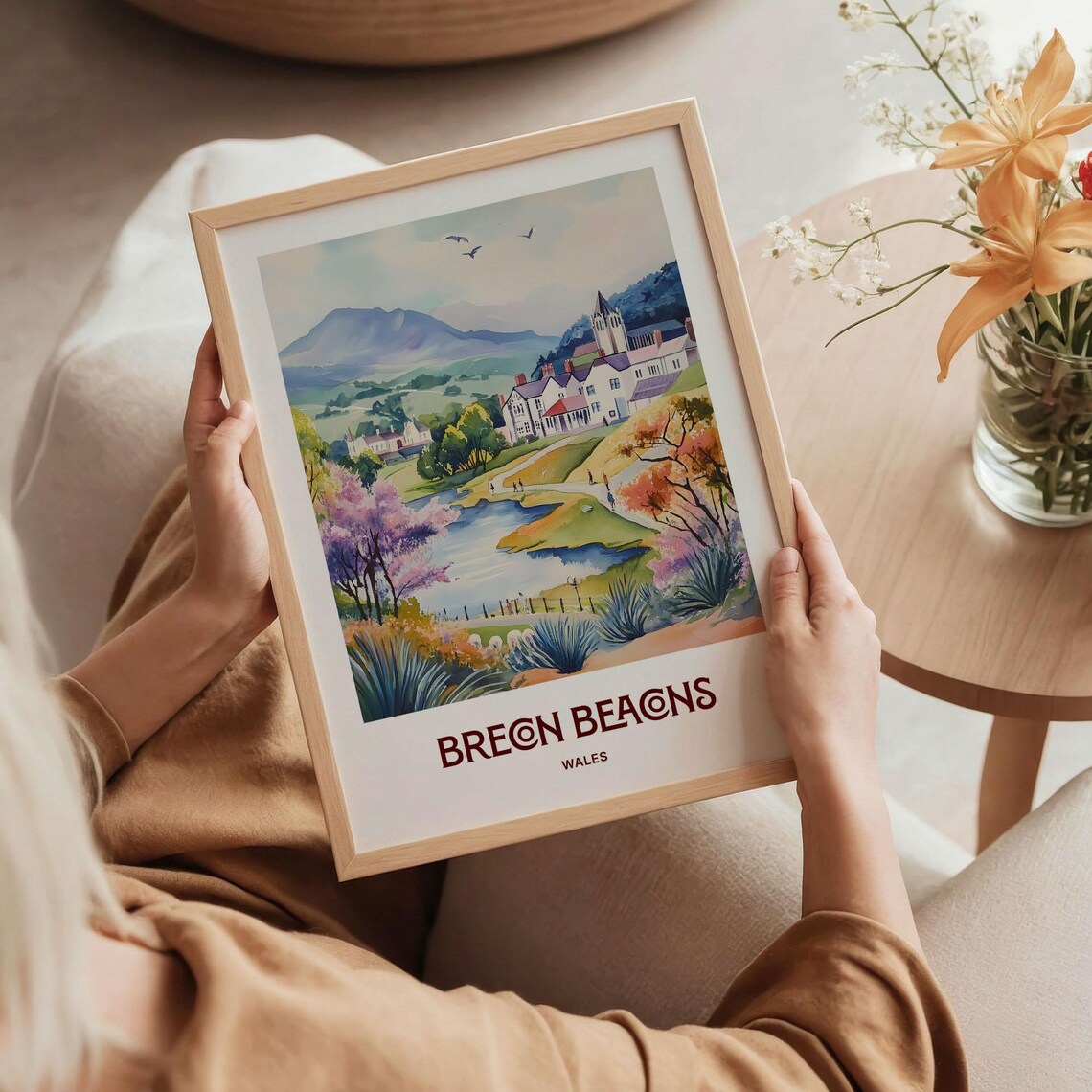 Brecon Beacons Wales Village River Mountain Watercolor Travel Poster - Image 5
