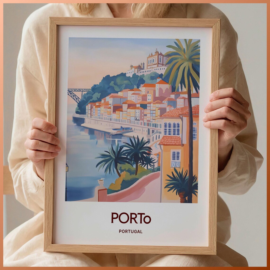 Porto Portugal Douro River Waterfront Old Town Travel Art Poster