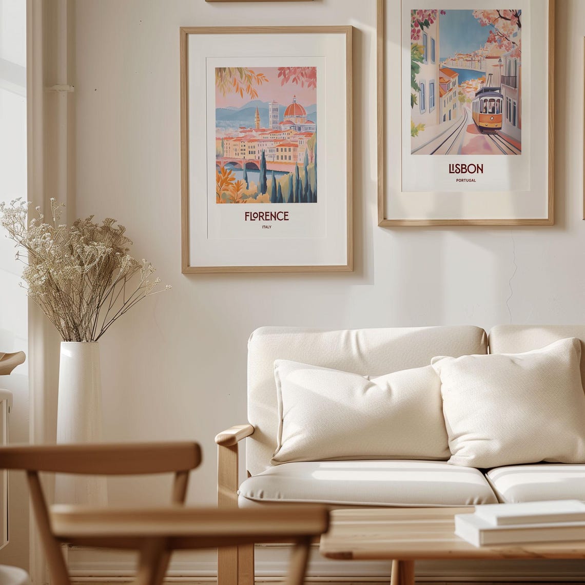 Florence Italy Pastel Duomo Cathedral Arno Bridge Scene Poster - Image 4