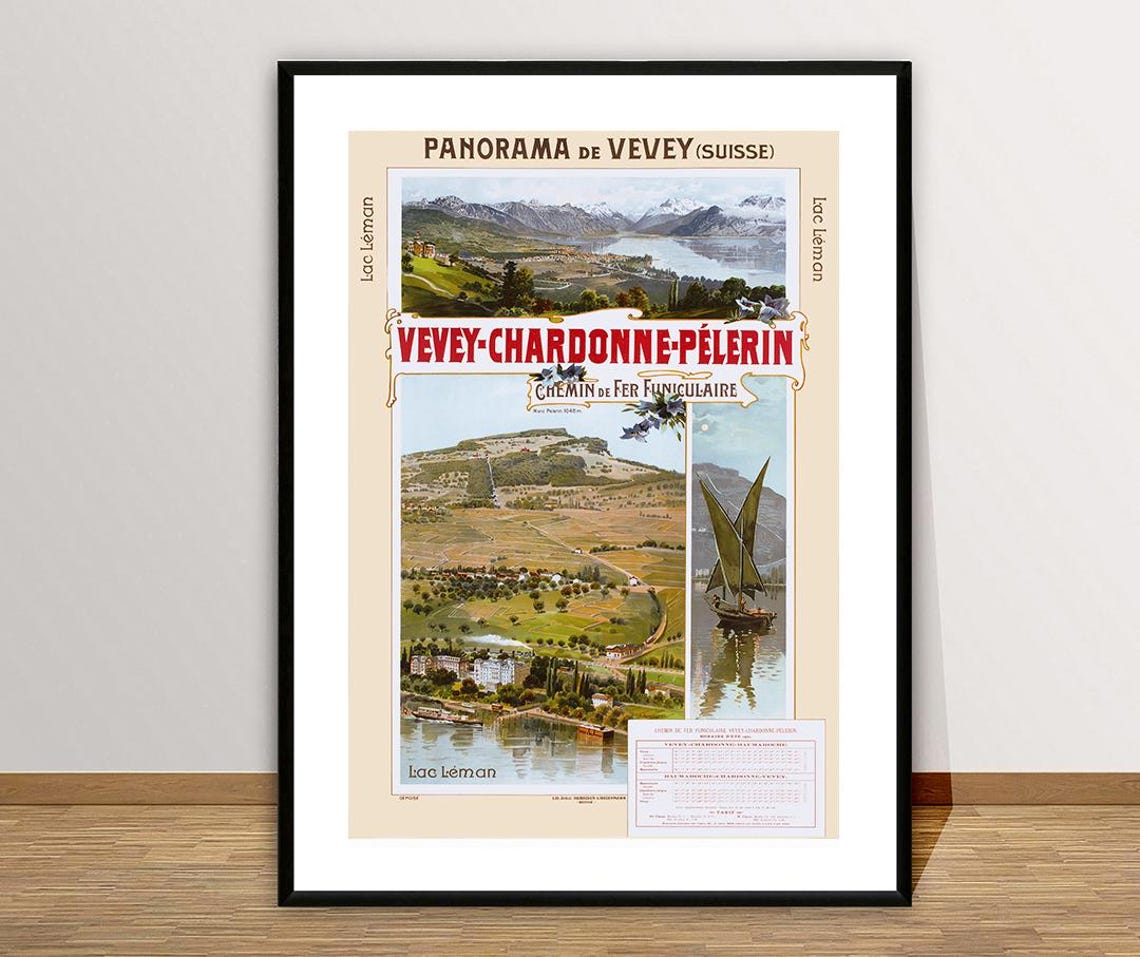 Vevey Chardonne Pelerin Funicular Railway Lake View Panorama Poster - Image 2