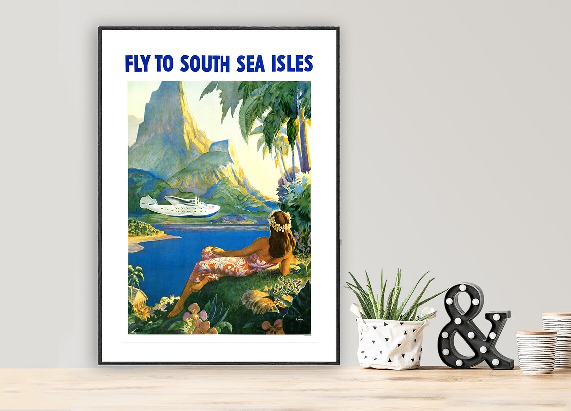 Fly To South Sea Isles Vintage Travel Poster