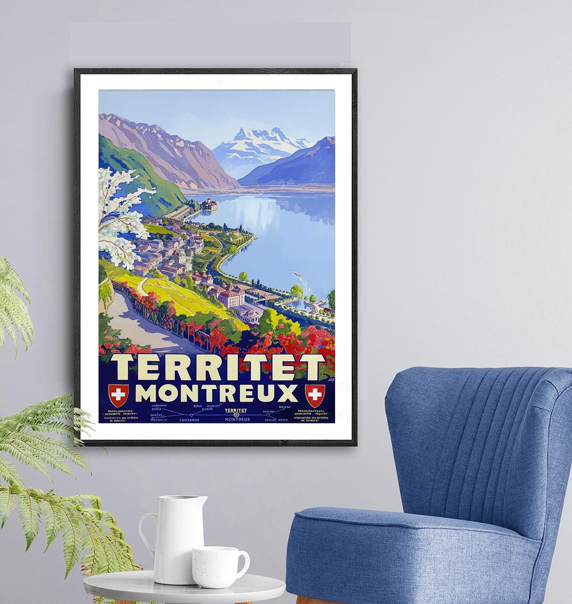 Territet Montreux Switzerland Lake Geneva Vintage Travel Poster - Image 2