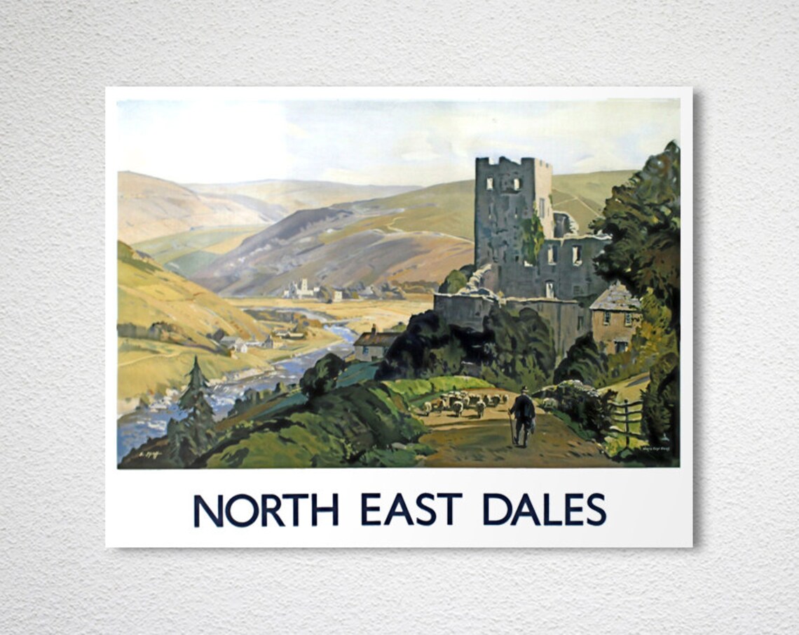 North East Dales England Vintage Railway Countryside Travel Poster - Image 2