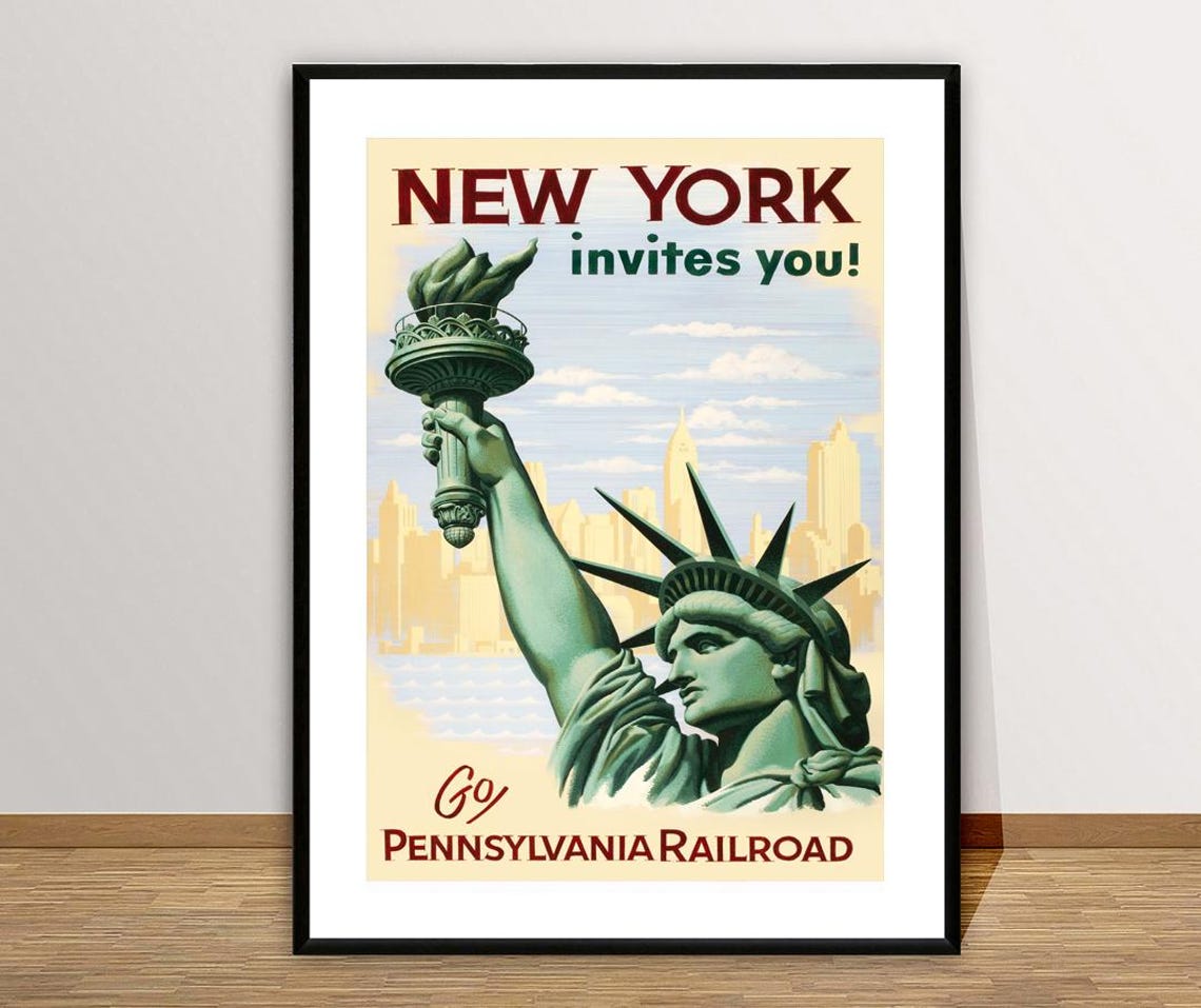 New York Invites You Vintage Pennsylvania Railroad Poster Art - Image 2