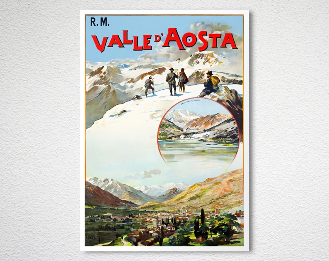 Valle d Aosta Italy Alpine Hiking Glacier Vintage Travel Poster - Image 2