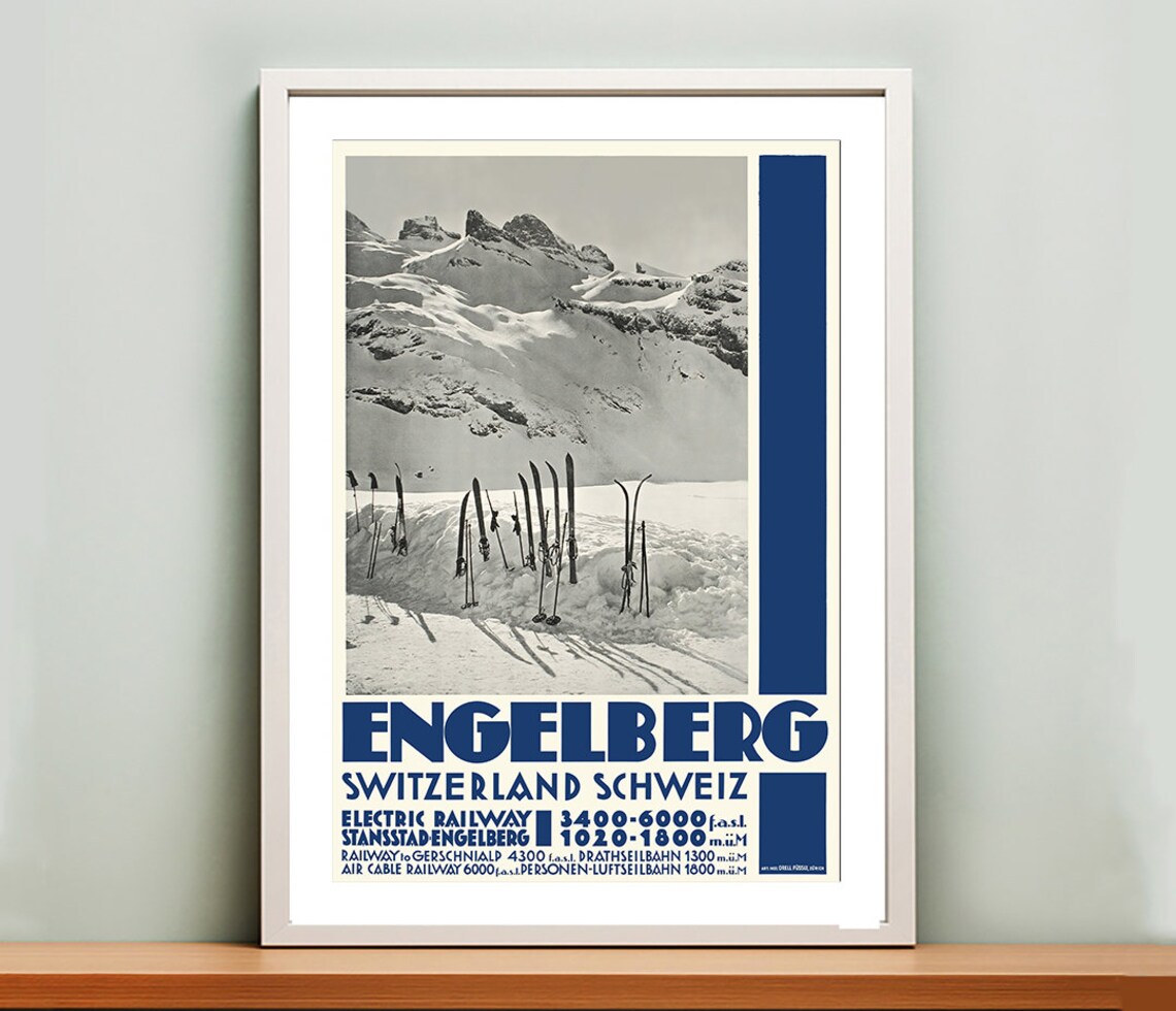 Engelberg Switzerland Skis in Snow Vintage Alpine Travel Poster - Image 2